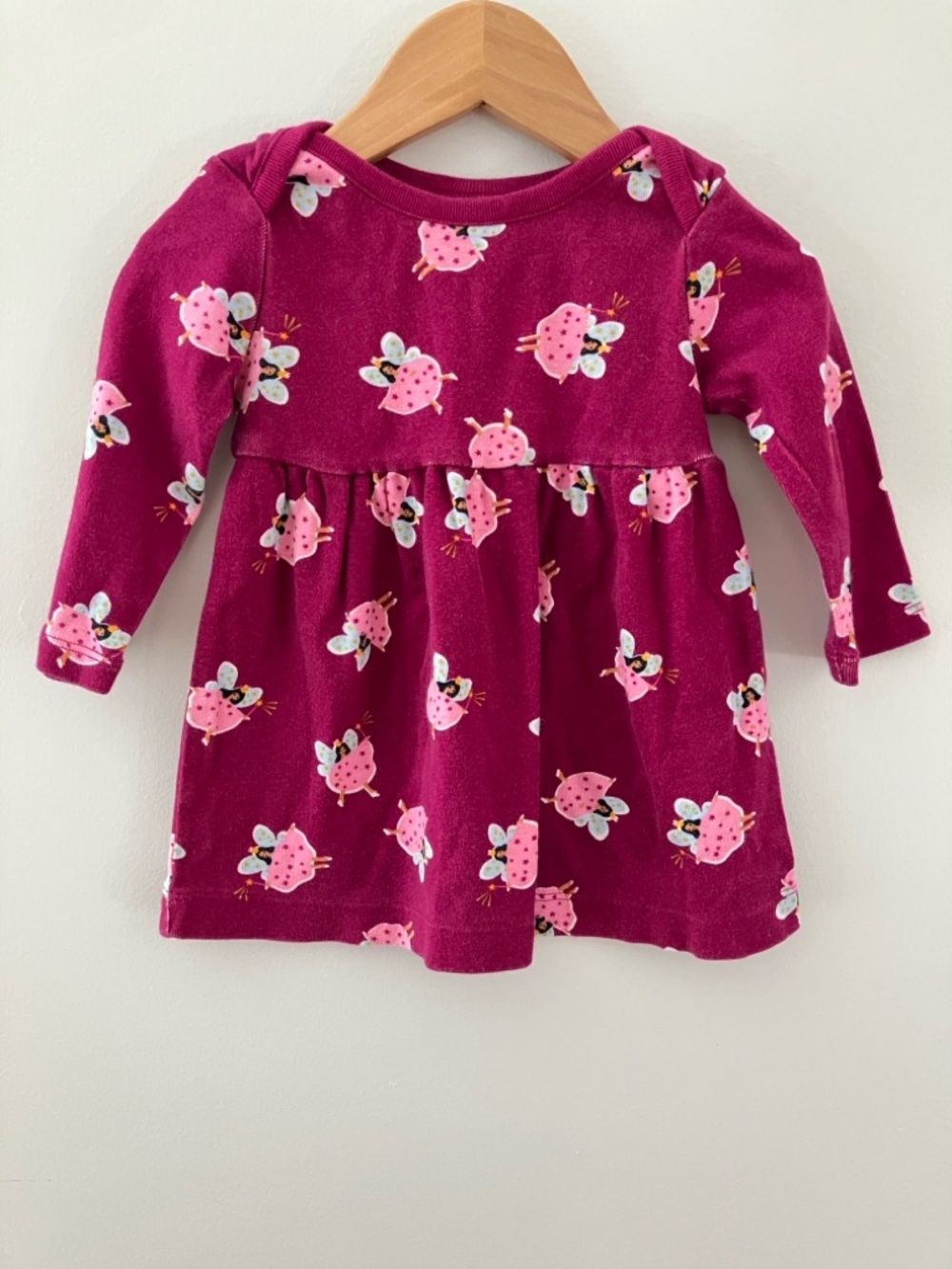 Hanna Andersson 12-18m Berry Pink Long-Sleeve Dress with Fairy Print